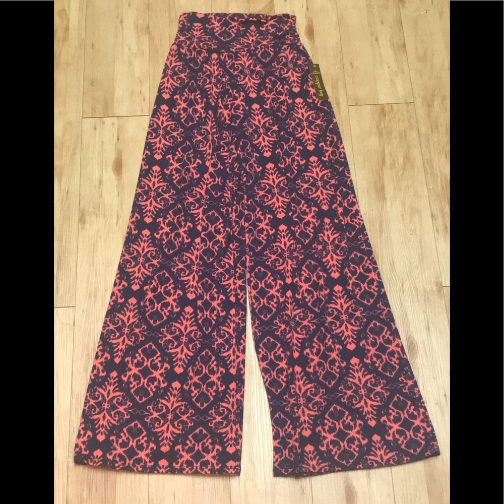 Ruched Side Wide Leg Printed Pants